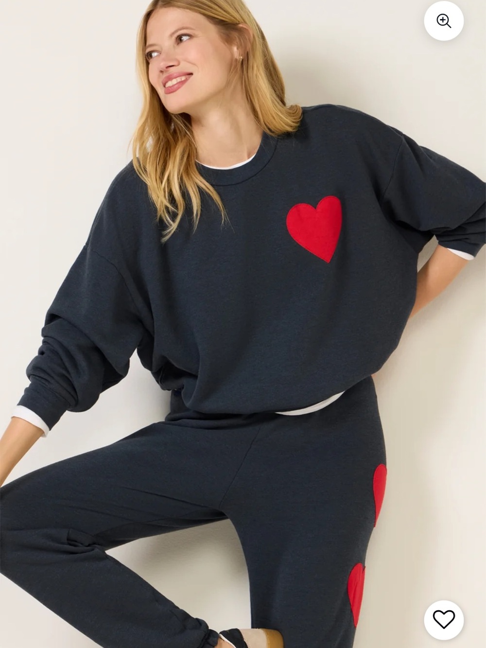 Aviator Nation HEART STITCH RELAXED CREW SWEATSHIRT -CHARCOAL Sz Large